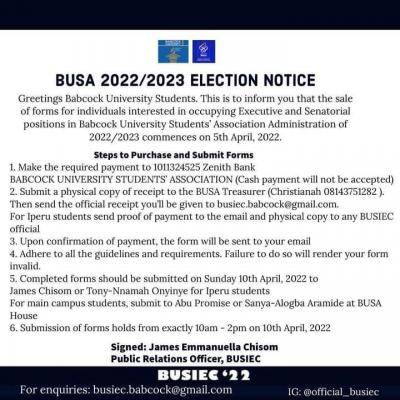 Babcock University Students' Association election notice