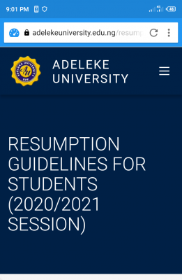 Adeleke University resumption dates and guidelines for 2020/2021 session