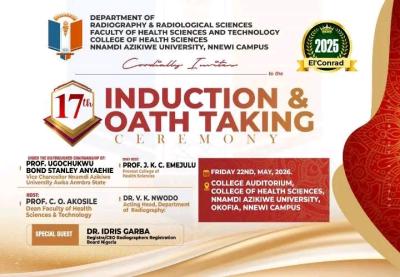 UNIZIK announces 17th Induction/Oath-Taking Ceremony for Radiography Graduands