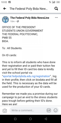 Fed Poly Bida notice to students
