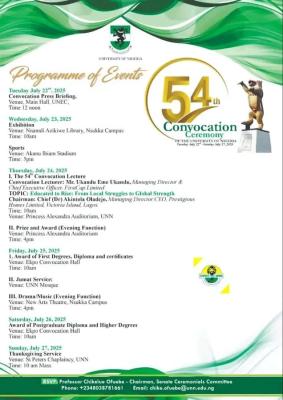 UNN announces 54th convocation ceremony