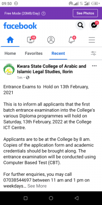 Kwara State College of Arabic and Islamic Legal Studies Entrance Exams holds Feb 13th