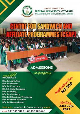 FUOYE Sandwich admission form for 2020/2021 session