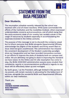 Babcock University Students' Association notice to students