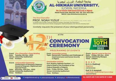 Al-Hikmah University announces date for 12th Convocation ceremony
