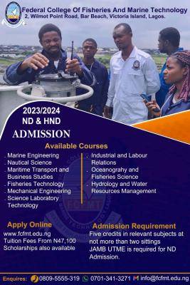 Federal College of Fisheries and Marine Technology ND & HND Admission, 2023/2024