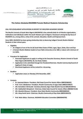 MUSWEN Undergraduate Scholarship Program 2023/2024