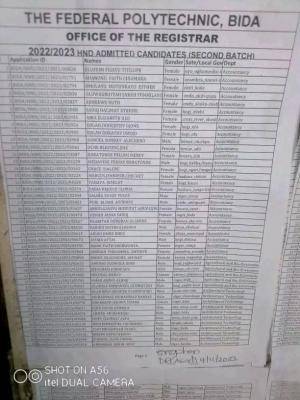 Fed Poly Bida 2nd batch HND admission list, 2022/2023