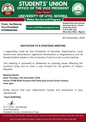 UNIUYO SUG invites students to a strategic meeting