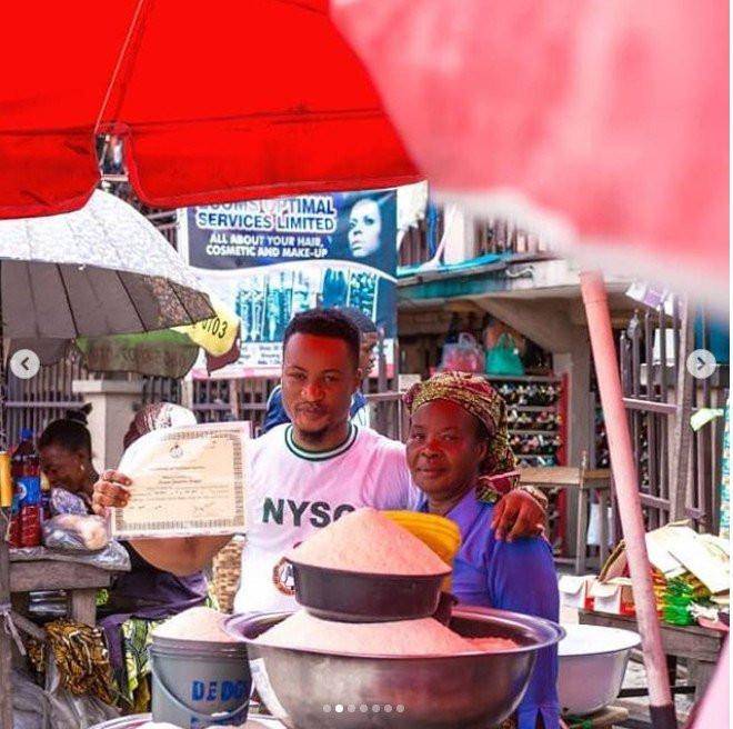 Graduate Celebrates Passing out of NYSC with His Mother at the Market