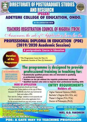 ACEONDO professional Diploma Admission in Education, 2019/2020 session