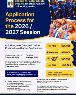 UNIZIK Postgraduate Admissions for 2026/2027 Academic Session