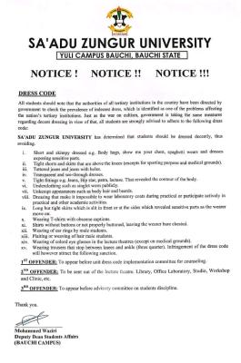 Sa’adu Zungur University Enforces Strict New Dress Code Regulations