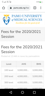 Pamo University of Medical Sciences school fees for 2020/2021 session