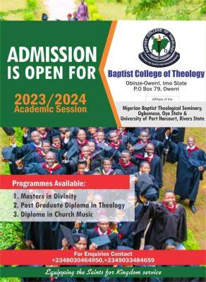 Baptist College of Theology releases admission form, 2023/2024