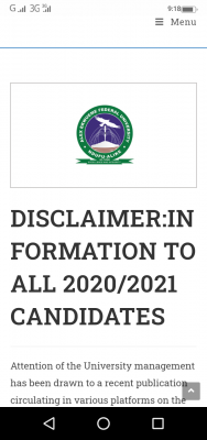 FUNAI disclaimer notice on 2020/2021 admission list