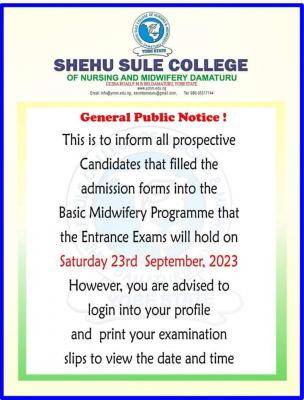 Shehu Sule College of Nursing Basic Midwifery entrance examination