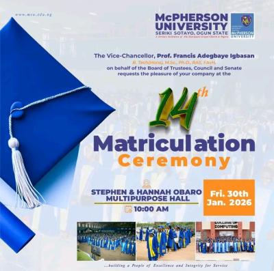 Mchperson University announces 14th matriculation ceremony