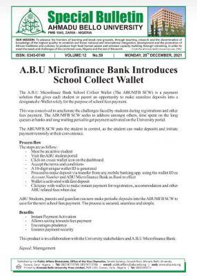 A.B.U Microfinance Bank introduces school collect wallet