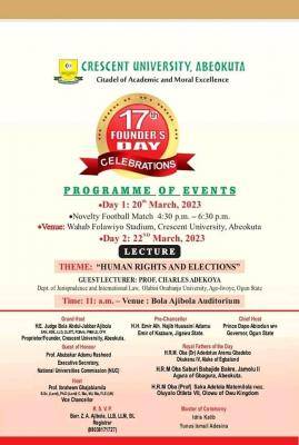Crescent University 17th Founders day progrmmes of events