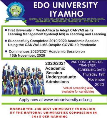 Edo State University 2nd Post-UTME 2020: Cut-off mark, Eligibility And Registration Details