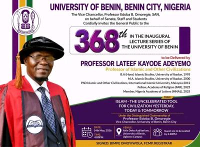 UNIBEN announces 368th Inaugural Lecture