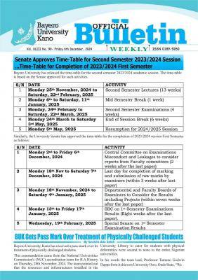 BUK Time-Table for completion of 1st semester 2nd Semester, 2023/2024