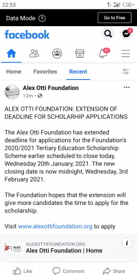 Alex Otti Foundation 2021 scholarship application deadline extended