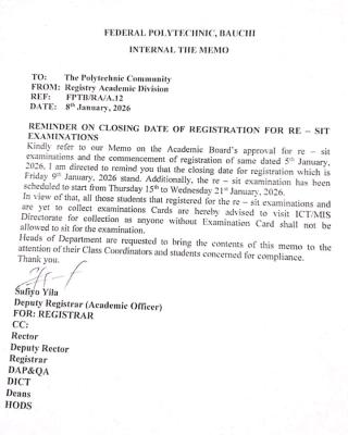 Federal Polytechnic Bauchi update on resit of examinations