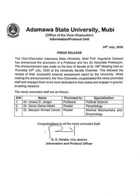 ADSU announces newly promoted staff