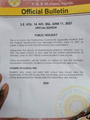 Delta Poly, Ozoro postpones exam