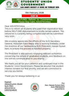 ADUSTECH SUG update on NELFUND refund process