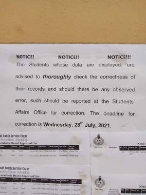 Fed Poly Ado-Ekiti notice to prospective corps members on correction of names
