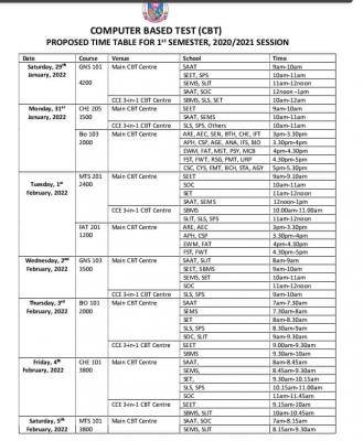 FUTA 1st semester Computer Based Test timetable, 2020/2021