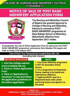 College of Nursing & Midwifery, Katsina Post Basic Midwifery admission form, 2021/2022