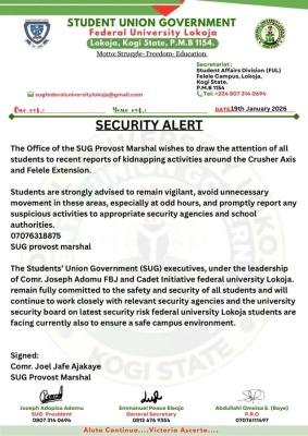FULOKOJA SUG notice to students on security situation around the campus
