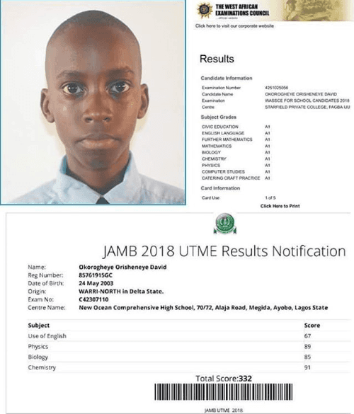 Meet David Who Obtained Straight A's in WAEC and Scored 332 in JAMB