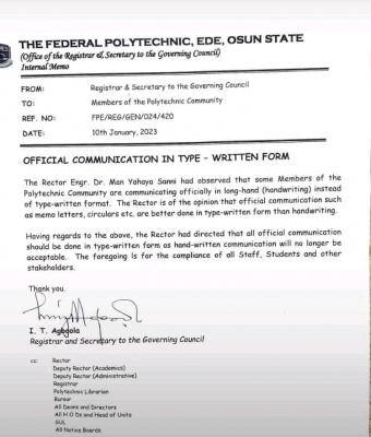 Fed Poly Ede notice to the polytechnic community