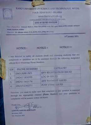 KUST, Wudil notice to students