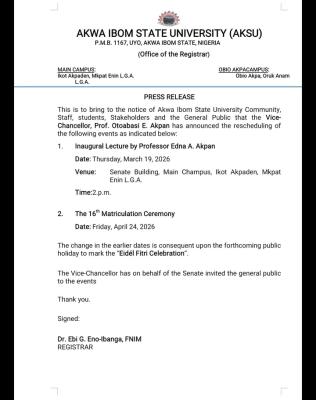 AKSU reschedules 16th matriculation ceremony, Inaugural Lecture