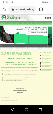 Atiba University school fees for 2020/2021 academic session