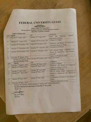 FUGUSAU academic calendar, 2022/2023