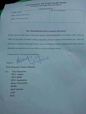 UNIPORT bans payment of faculty, departmental dues