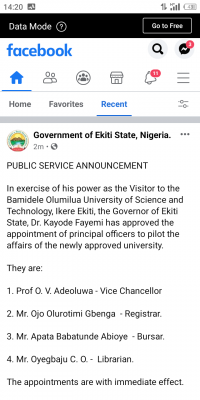 Ekiti State Governor appoints principal officers for newly approved University