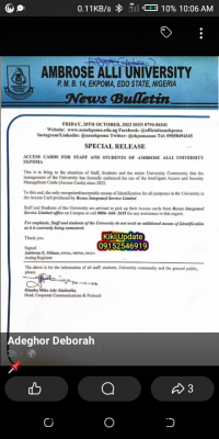 AAU notice on access cards for identification of staff and students