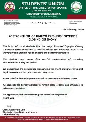 UNIUYO Freshers’ Olympics Closing Ceremony Postponed