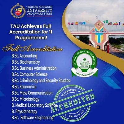 Thomas Adewumi University achieves full accreditation for 11 Programmes