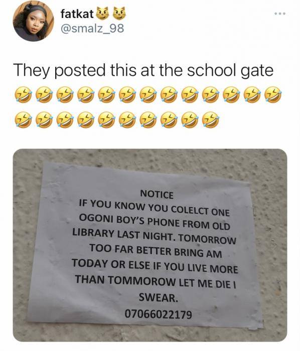 Desperate IAUE student issues a weird notice to a phone thief