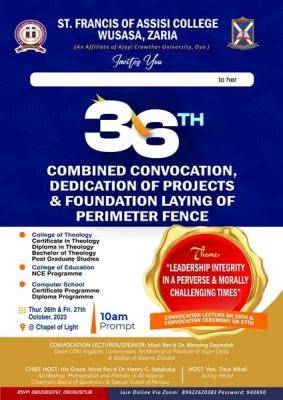 St. Francis of Assisi College, Zaria (Affiliate of Ajayi Crowther University) announces 36th Convocation Ceremony