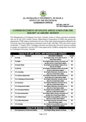 Al-Istiqama University Post-UTME/DE 2026: cut-off mark, eligibility and registration details